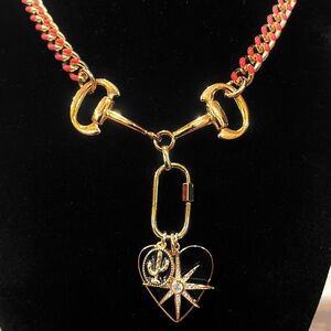 Gold and Pink Horse Bit  Necklace